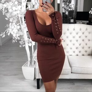 Chocolate Brown Long Sleeve Bodycon Dress